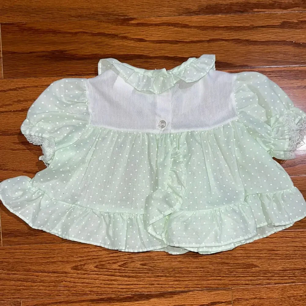 Vintage Toddle Time JcPenney Light Jade Green Dot Ruffle Prairie Baby Dress 6-9M